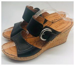 BORN Sz 8 Wedge Sandals Espadrilles Black Leather